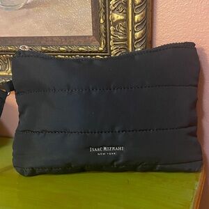 Isaac Mizrahi Black Nylon Cosmetic Bag Pouch Wristlet with Strap Zip Top 9x6